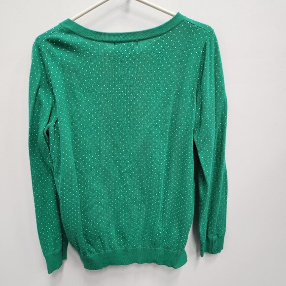 Woman Within Button Up Cardigan Womens Large Green Polka Dot Preppy Casual - Picture 8 of 9